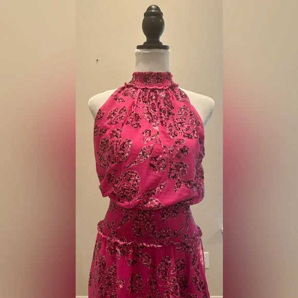 White House Black Market Floral Burnout Smocked Neck Midi Dress - Picture 7 of 12